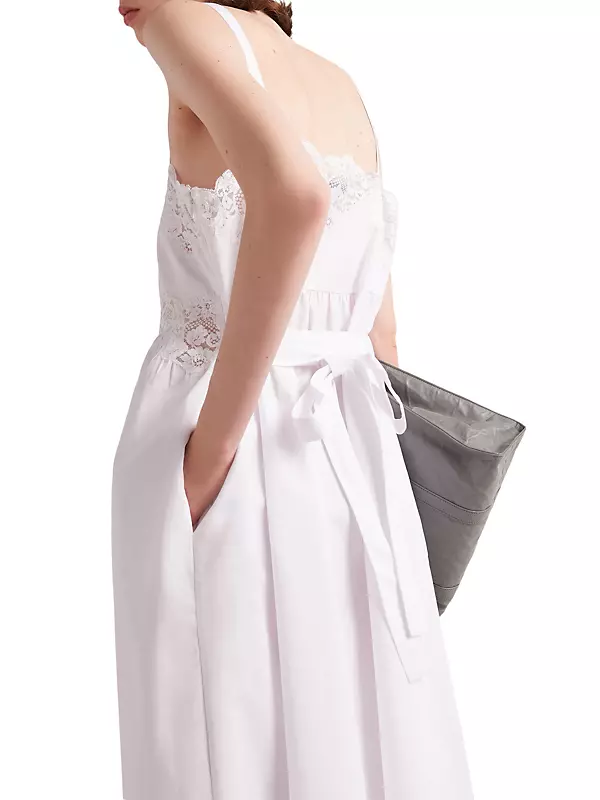 Embroidered Poplin And Lace Dress