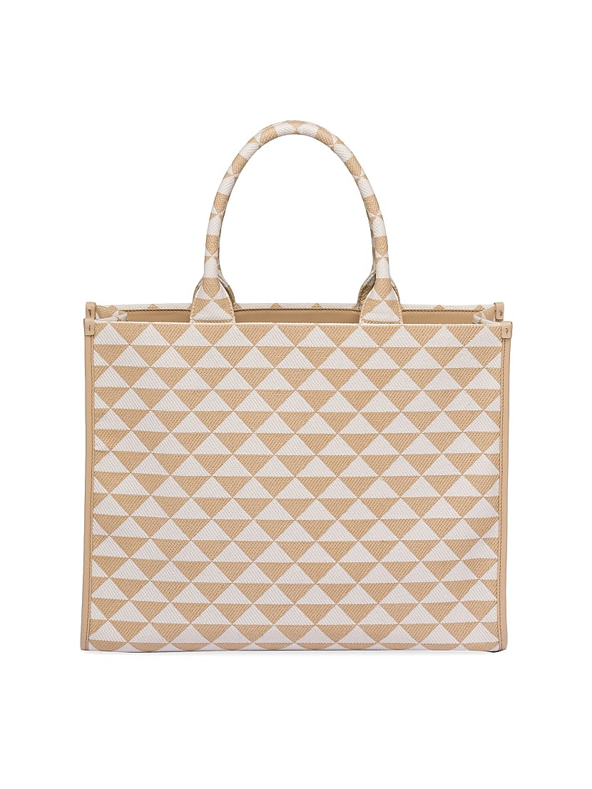 Shop Prada Large Symbole Embroidered Fabric Handbag | Saks Shop Prada Large Symbole Embroidered Fabric Handbag | Saks