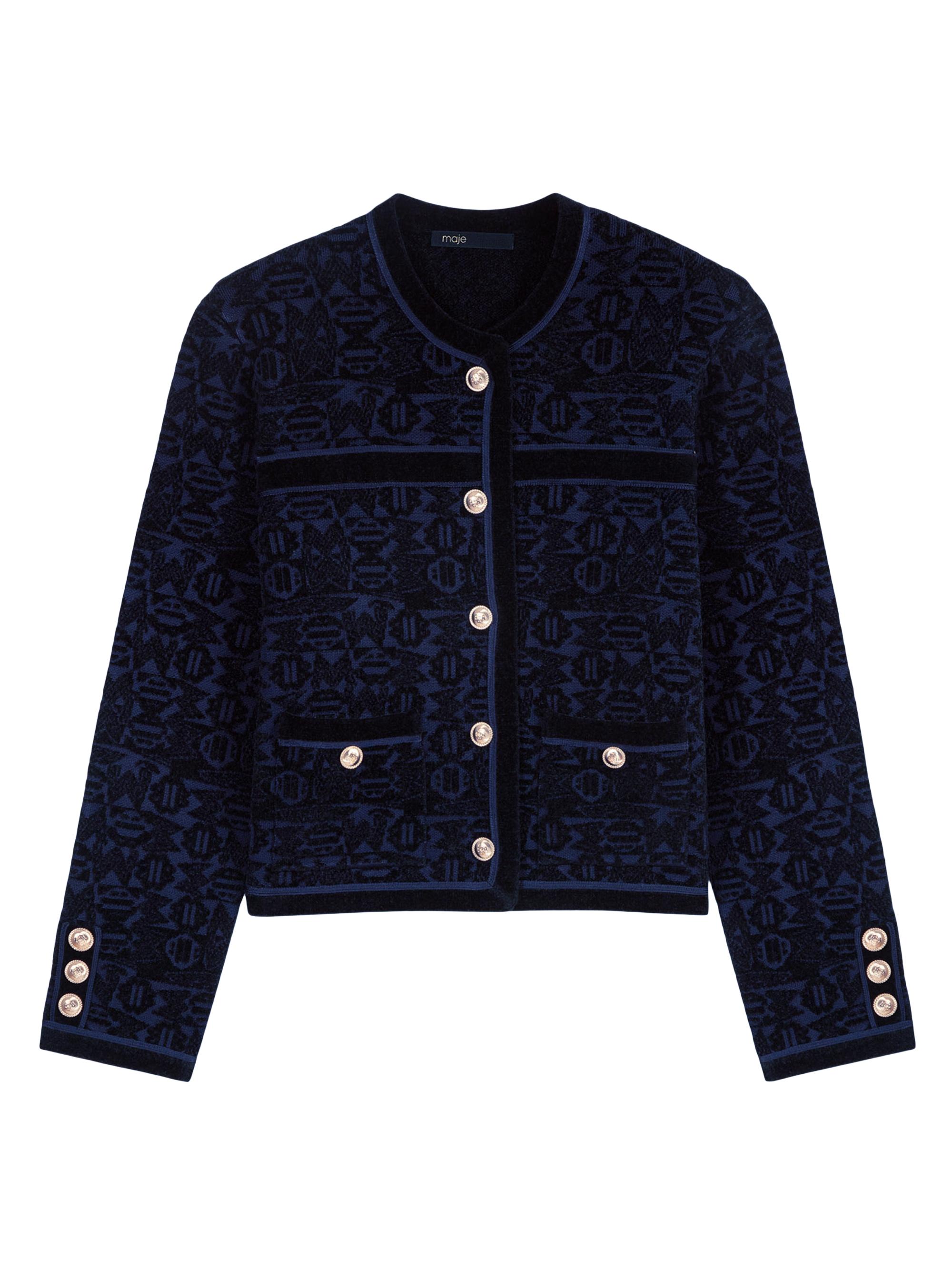 Maje Women's Velvet Knit Cardigan - Black Navy