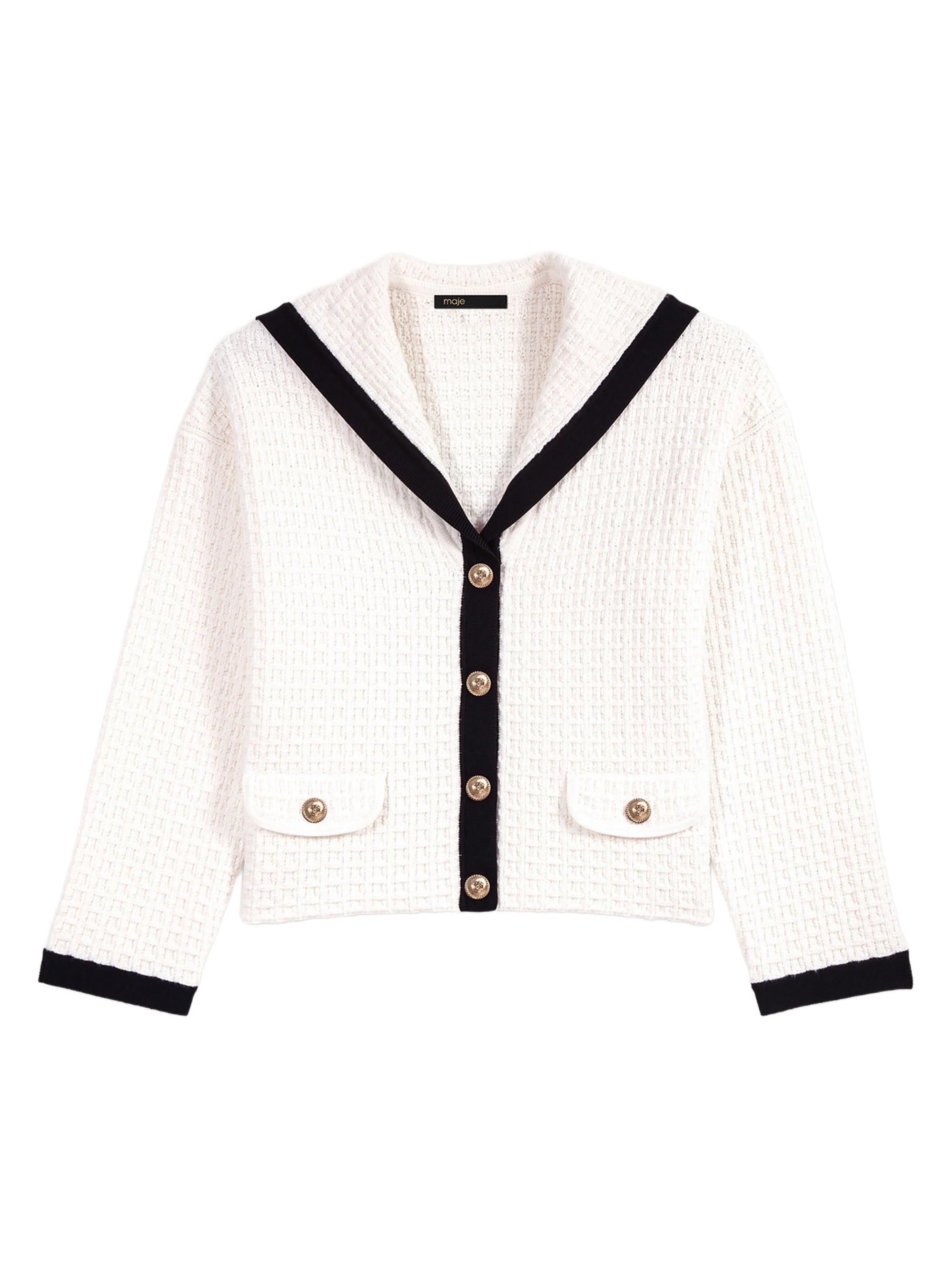 Maje Women's Contrast Collar Cardigan - Ecru