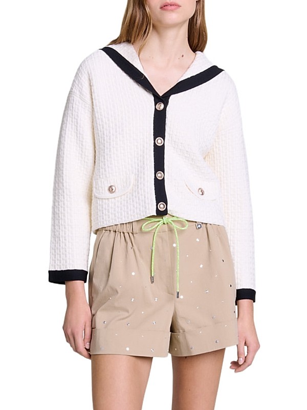 Shop Maje Contrast Collar Cardigan | Saks Fifth Avenue Shop Maje Contrast Collar Cardigan | Saks Fifth Avenue