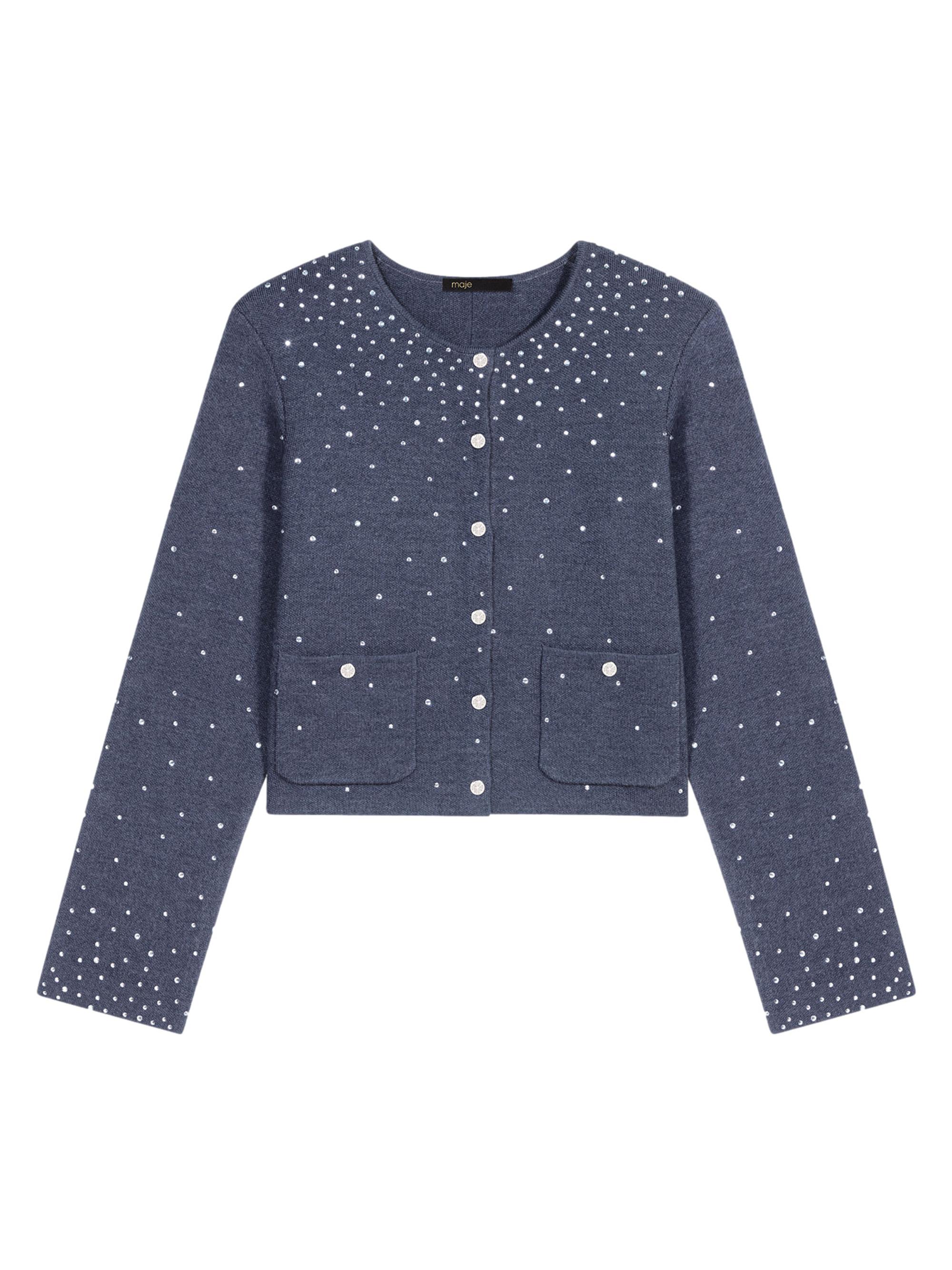 Maje Women's Knitted Jumper with Rhinestones - Grey