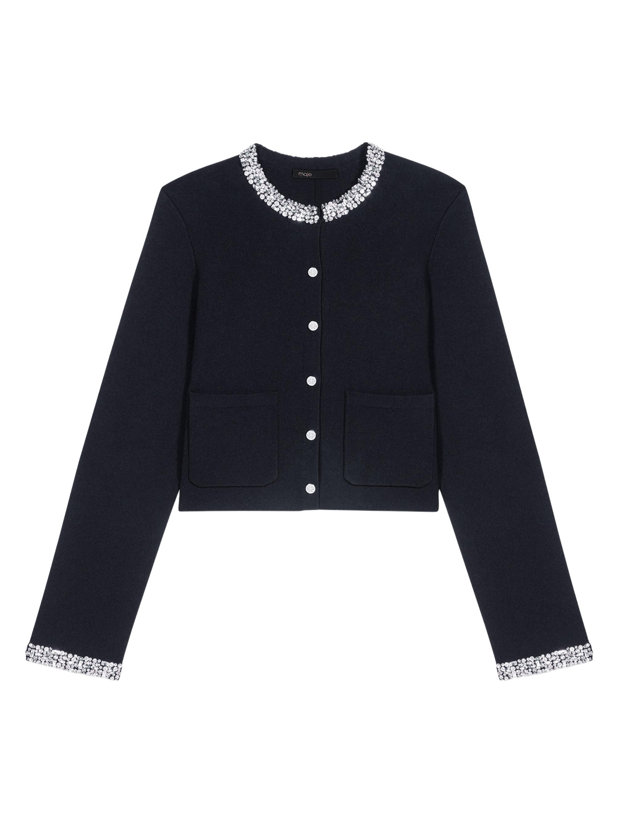 Maje Women's Cardigan with Rhinestone Trim - Black