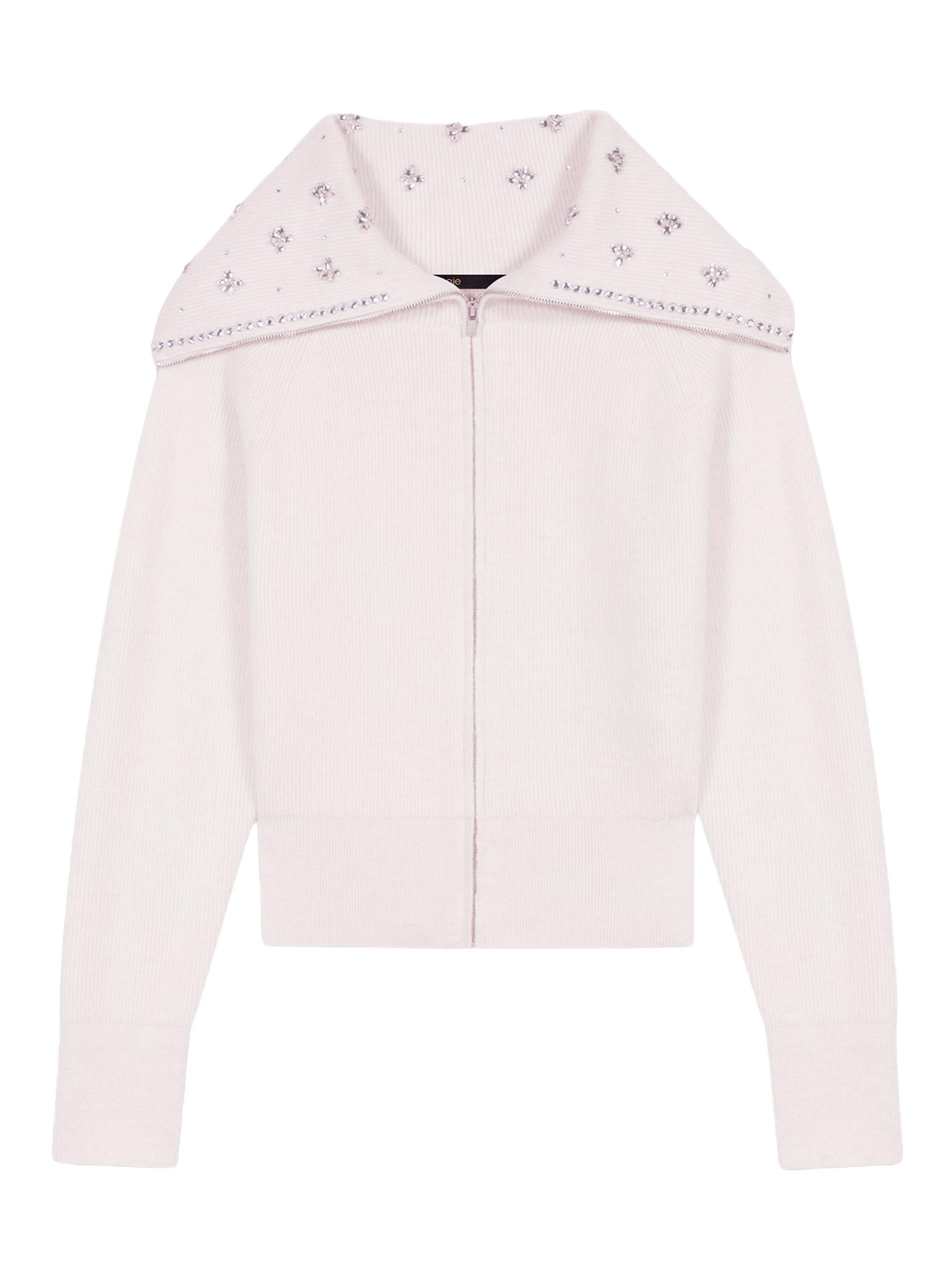 Maje Women's Cardigan with Jewellery Neck - Ecru