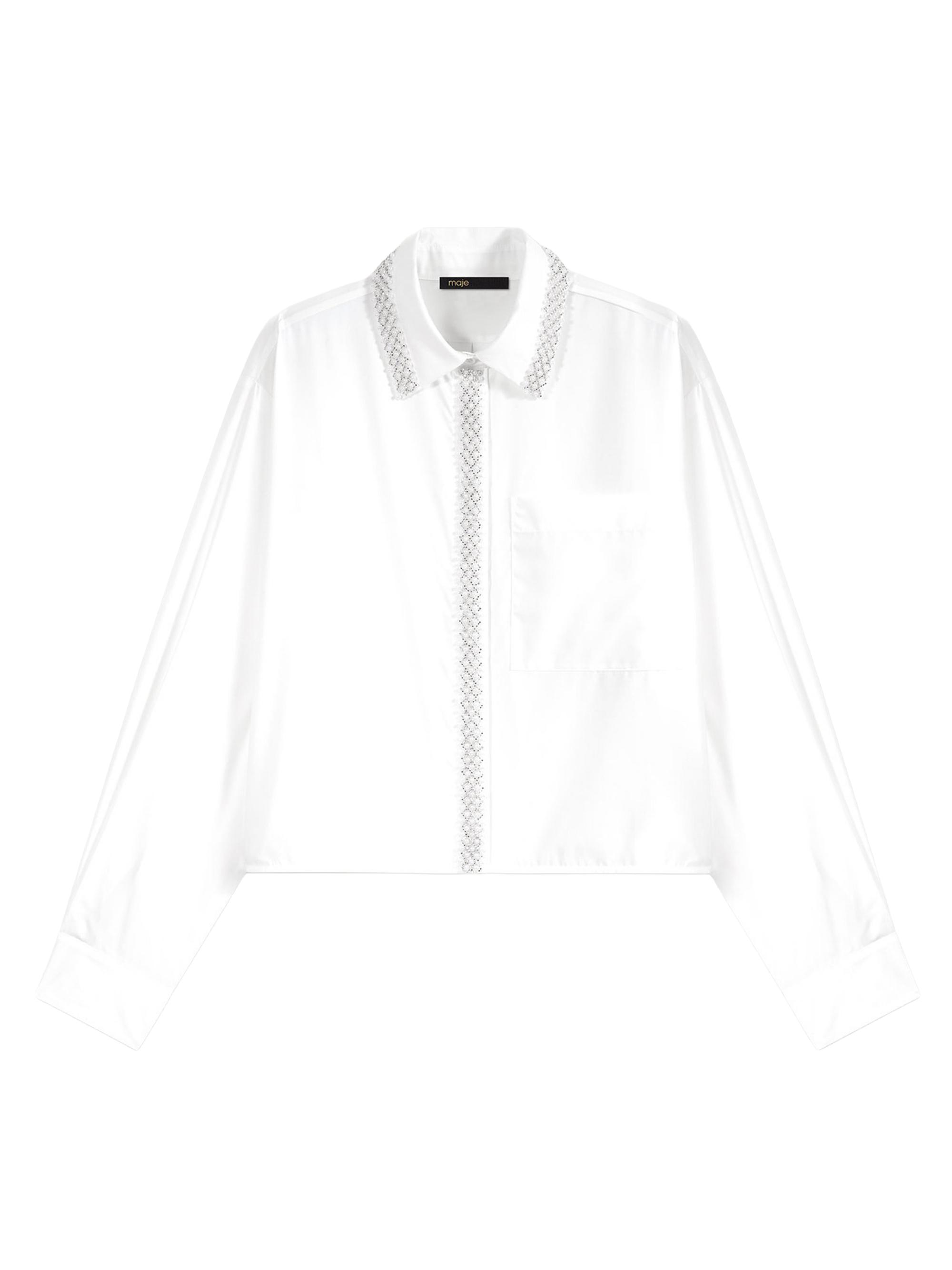 Maje Women's Beaded Cropped Shirt - White
