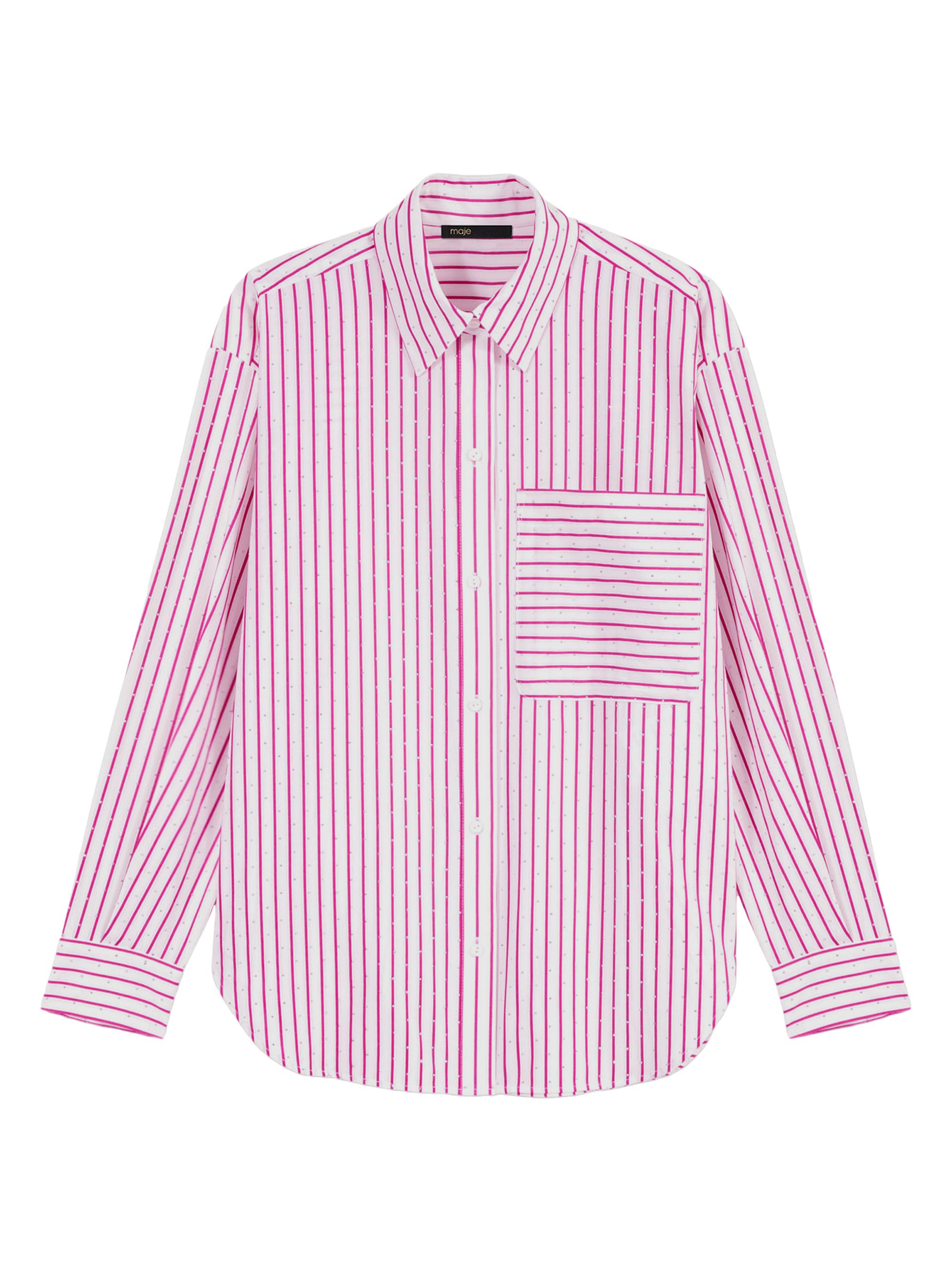 Maje Women's Striped Rhinestone Shirt - Red Rhinestone Stripe