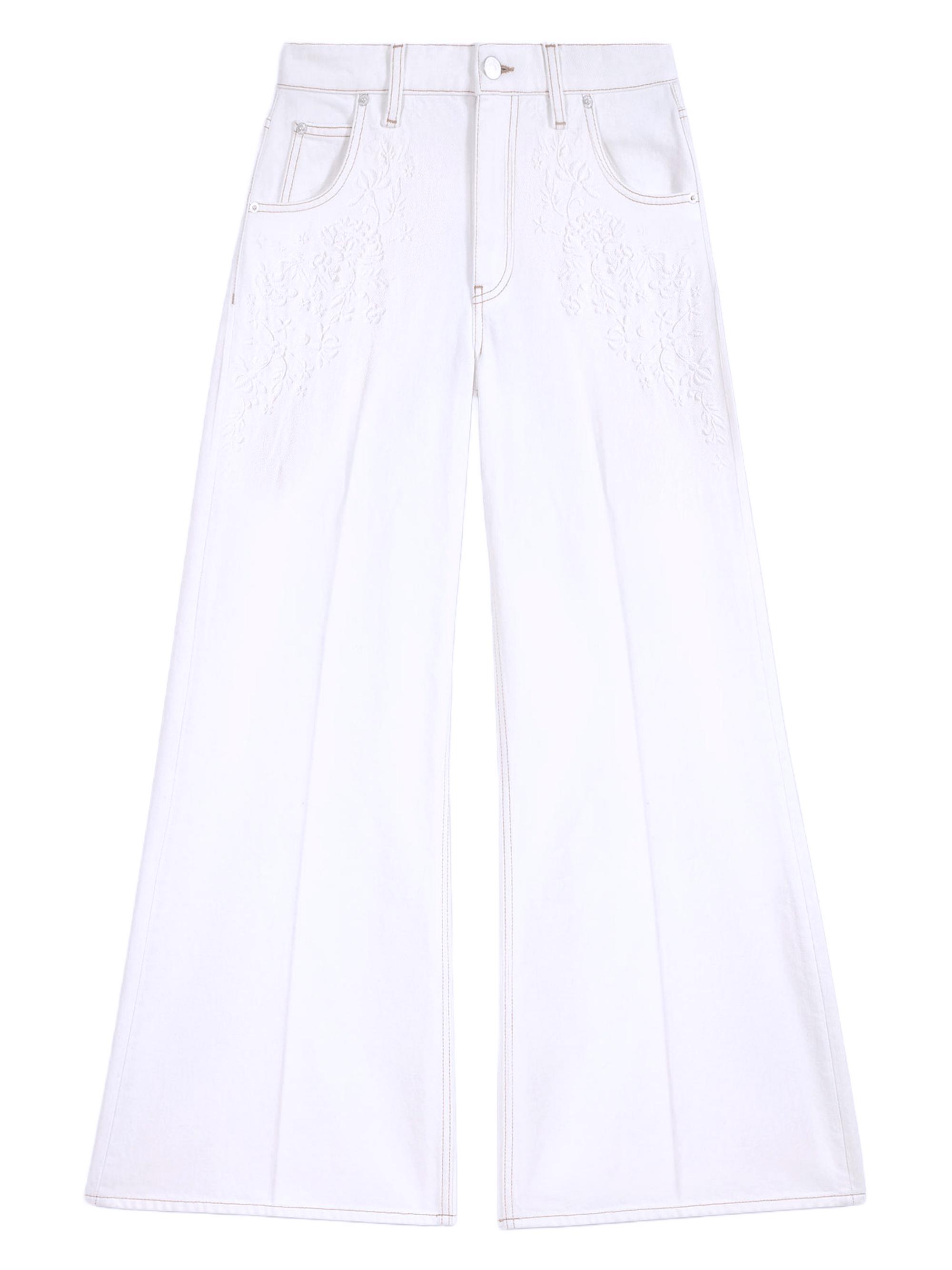 Maje Women's Embroidered High-Waisted Jeans - White
