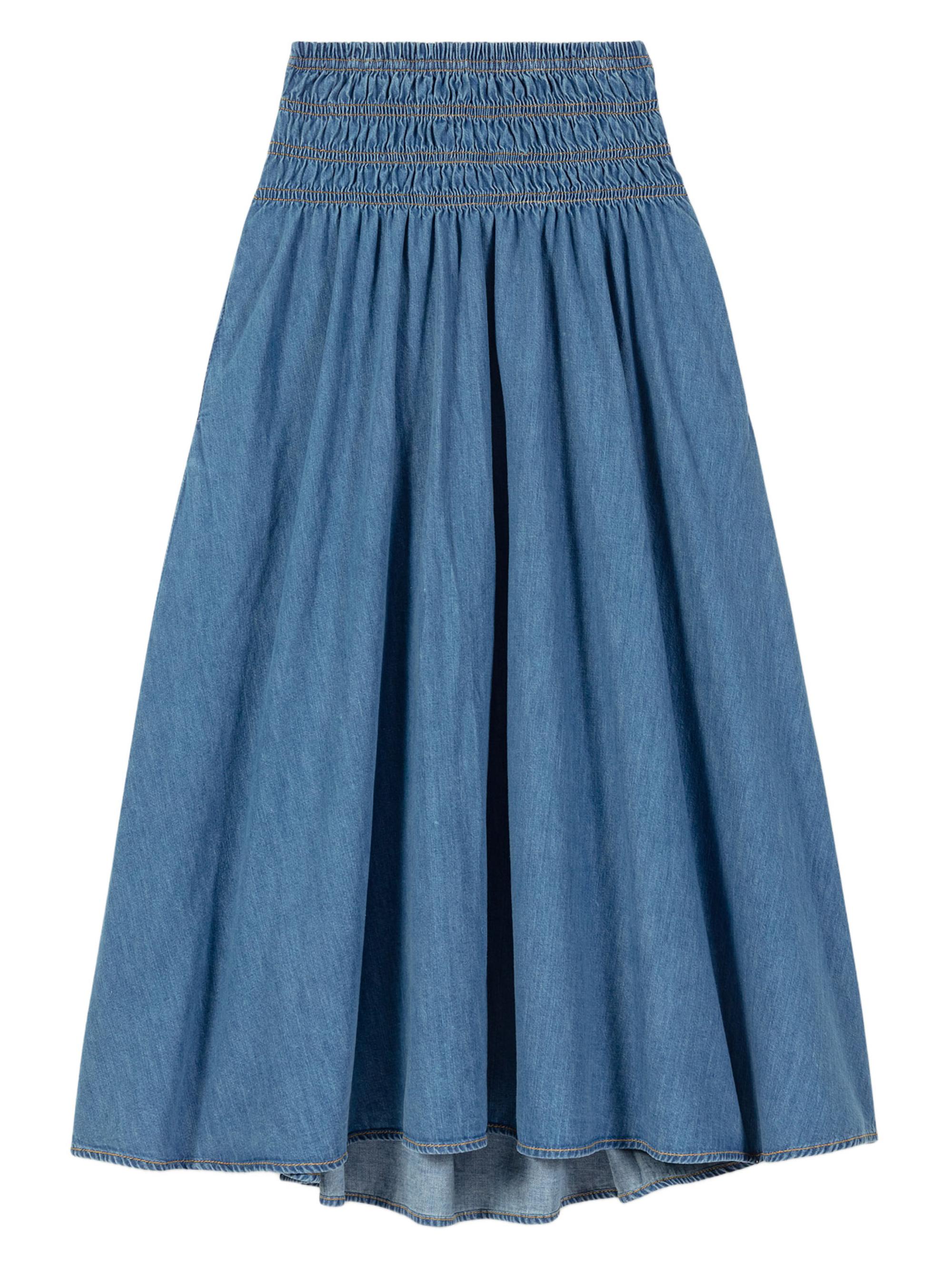 Maje Women's Smocked Denim Skirt - Blue