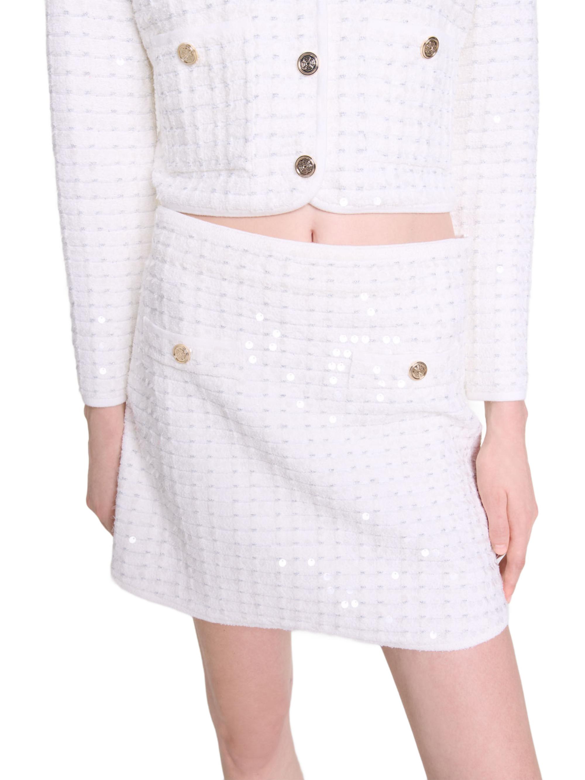Maje Women's Short Sequined Knit Skirt - Off White