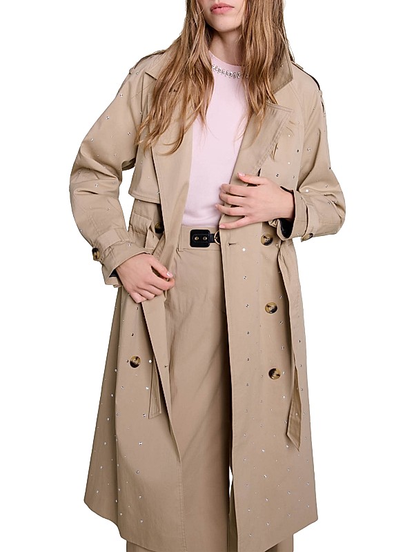 Shop Maje Studded Elastic Waist Trench Coat | Saks Fifth Avenue Shop Maje Studded Elastic Waist Trench Coat | Saks Fifth Avenue