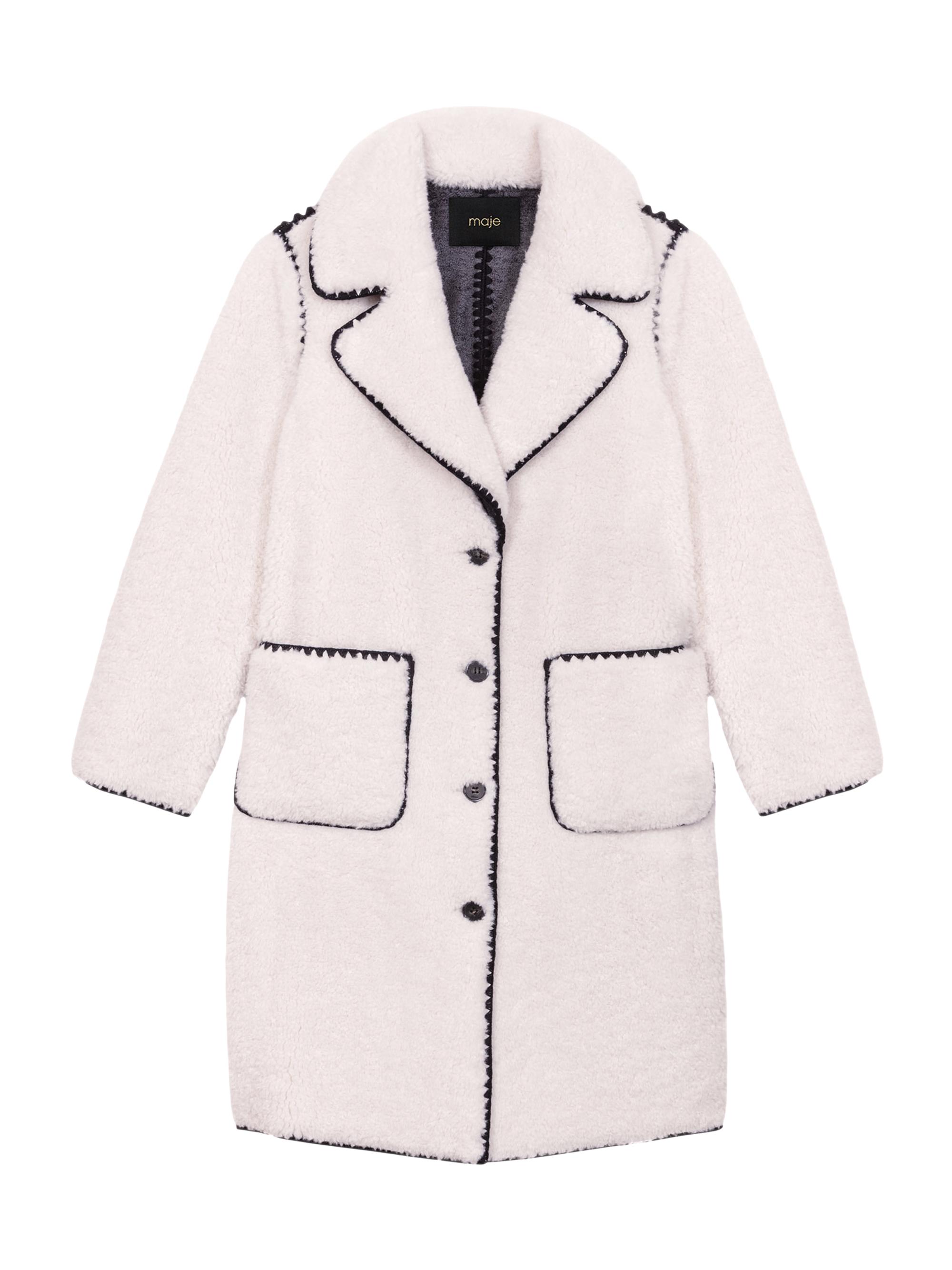 Maje Women's Mid-Length Fleece Coat - Ecru Black