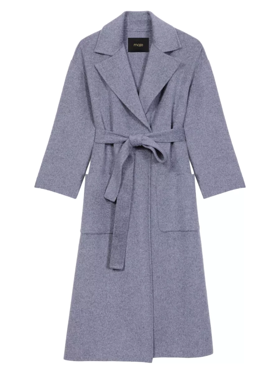 Shop Maje Long Double-Faced Coat with Belt | Saks Fifth Avenue