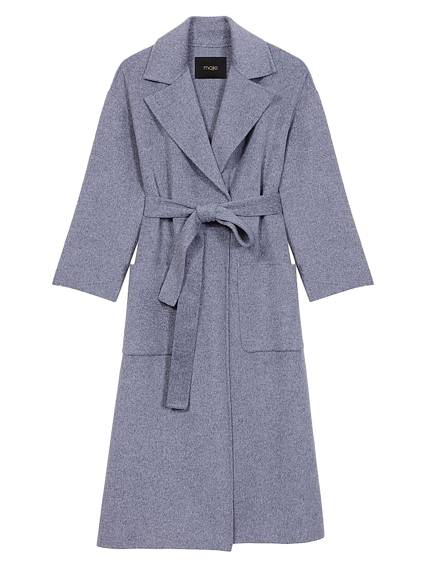Shop Maje Long Double-Faced Coat with Belt | Saks Fifth Avenue Shop Maje Long Double-Faced Coat with Belt | Saks Fifth Avenue