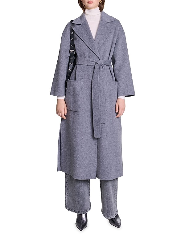 Shop Maje Long Double-Faced Coat with Belt | Saks Fifth Avenue Shop Maje Long Double-Faced Coat with Belt | Saks Fifth Avenue