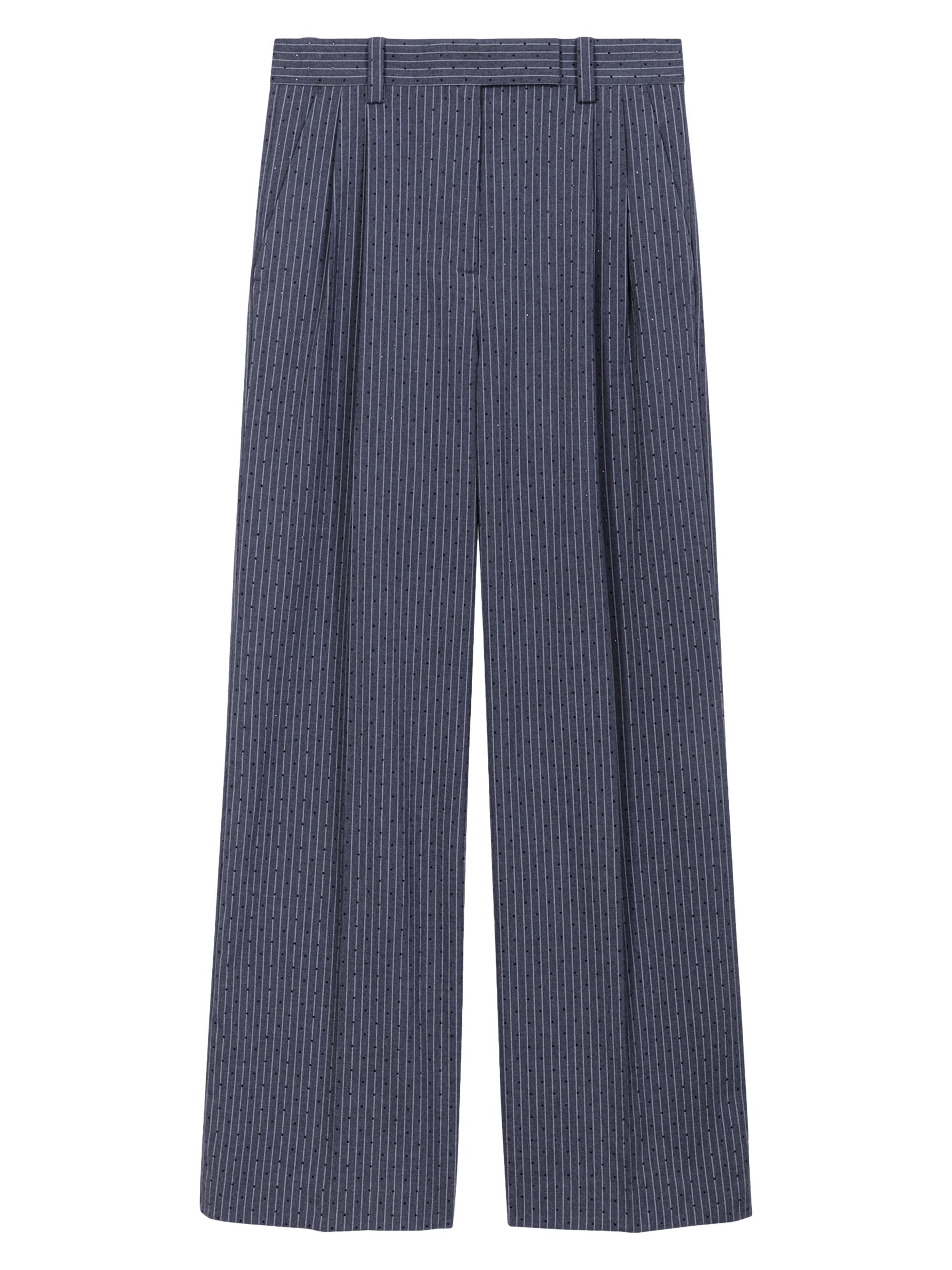 Maje Women's Rhinestone Suit Trousers - Gray Striped Tennis Rhinestone