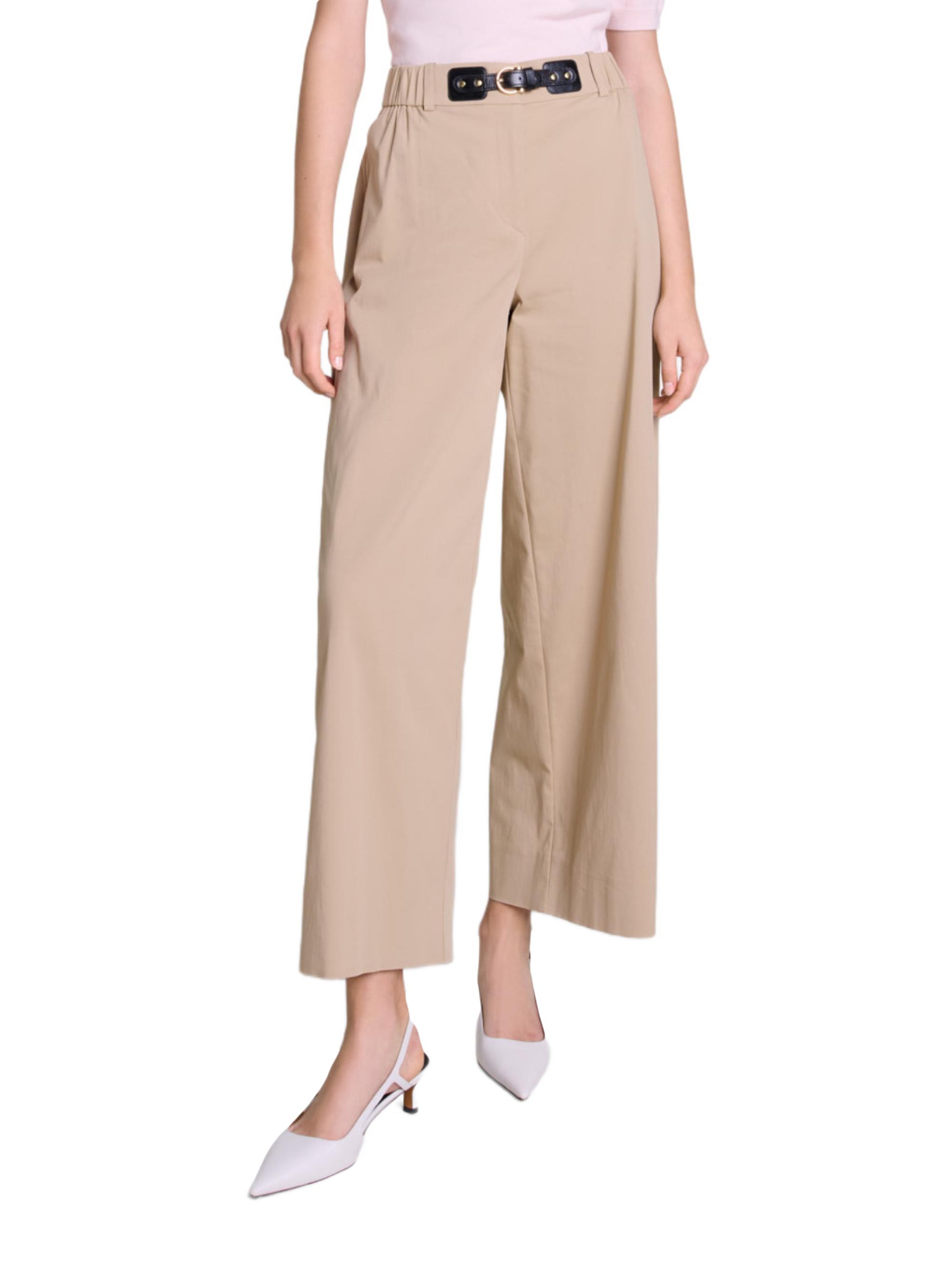 Maje Women's Wide-Leg Cotton Trousers - Light Beige