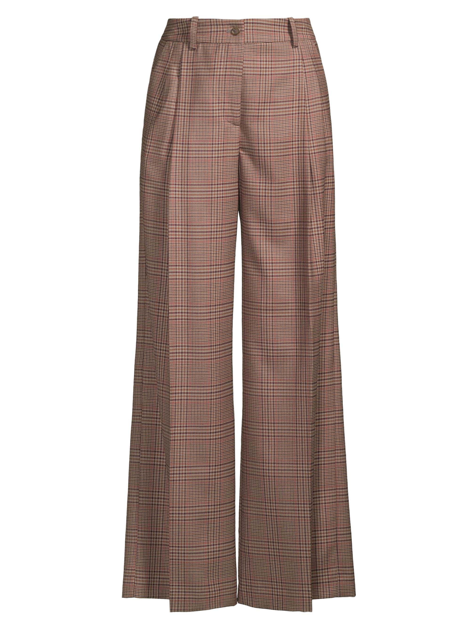 Rosso35 Women's Prince Of Wales Wide-Leg Trousers - Taupe