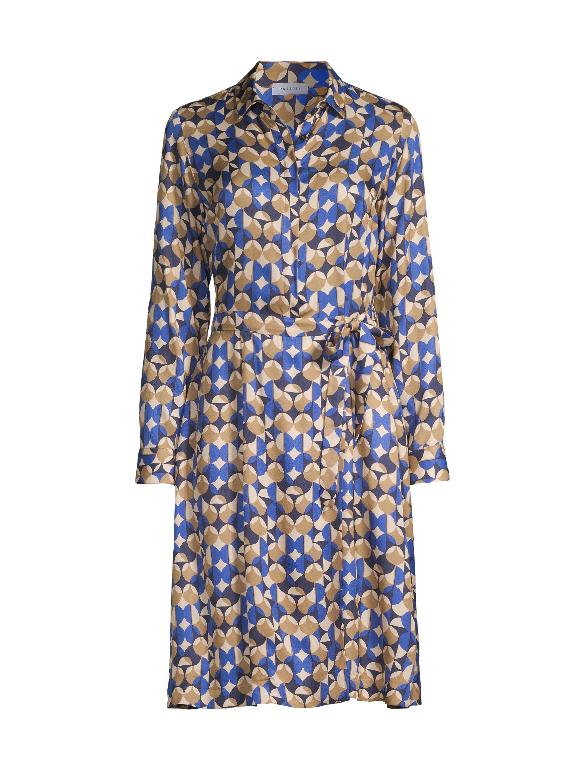 Rosso35 Women's Printed Belted Knee-Length Dress - Bluette