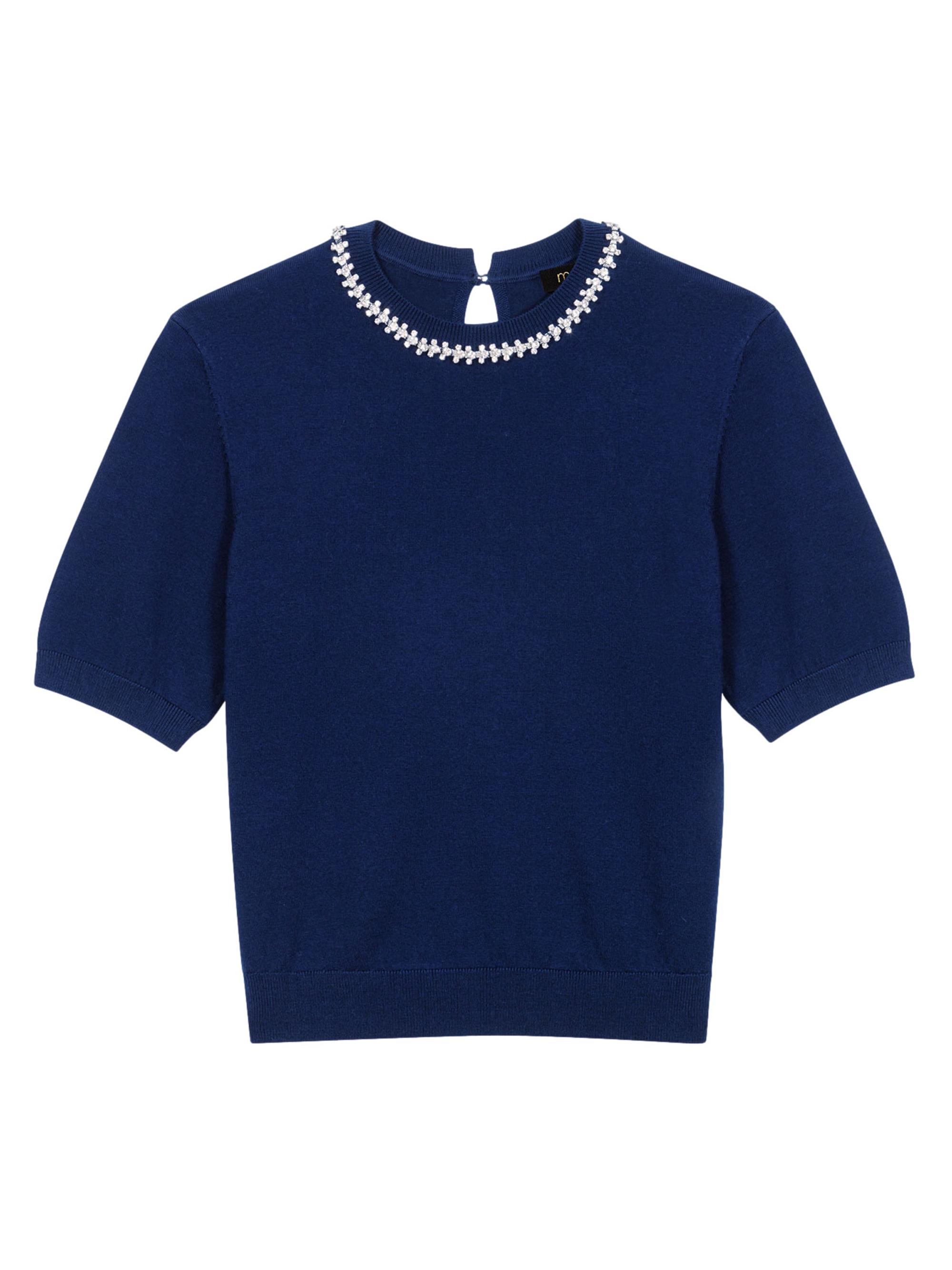 Maje Women's Knit Crop Jumper with Rhinestones - Navy