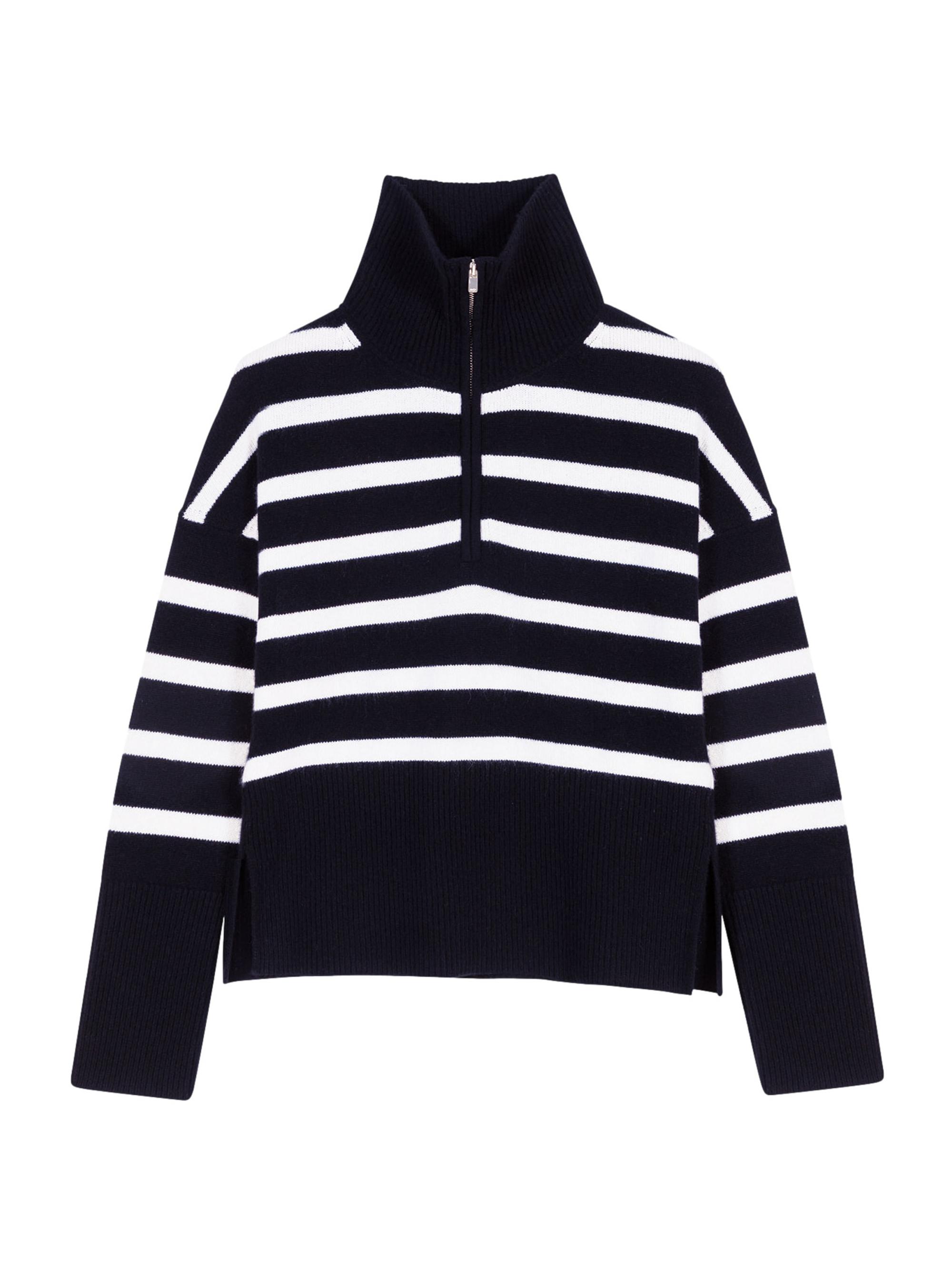 Maje Women's Stripe Print High Neck Jumper - Black Ecru