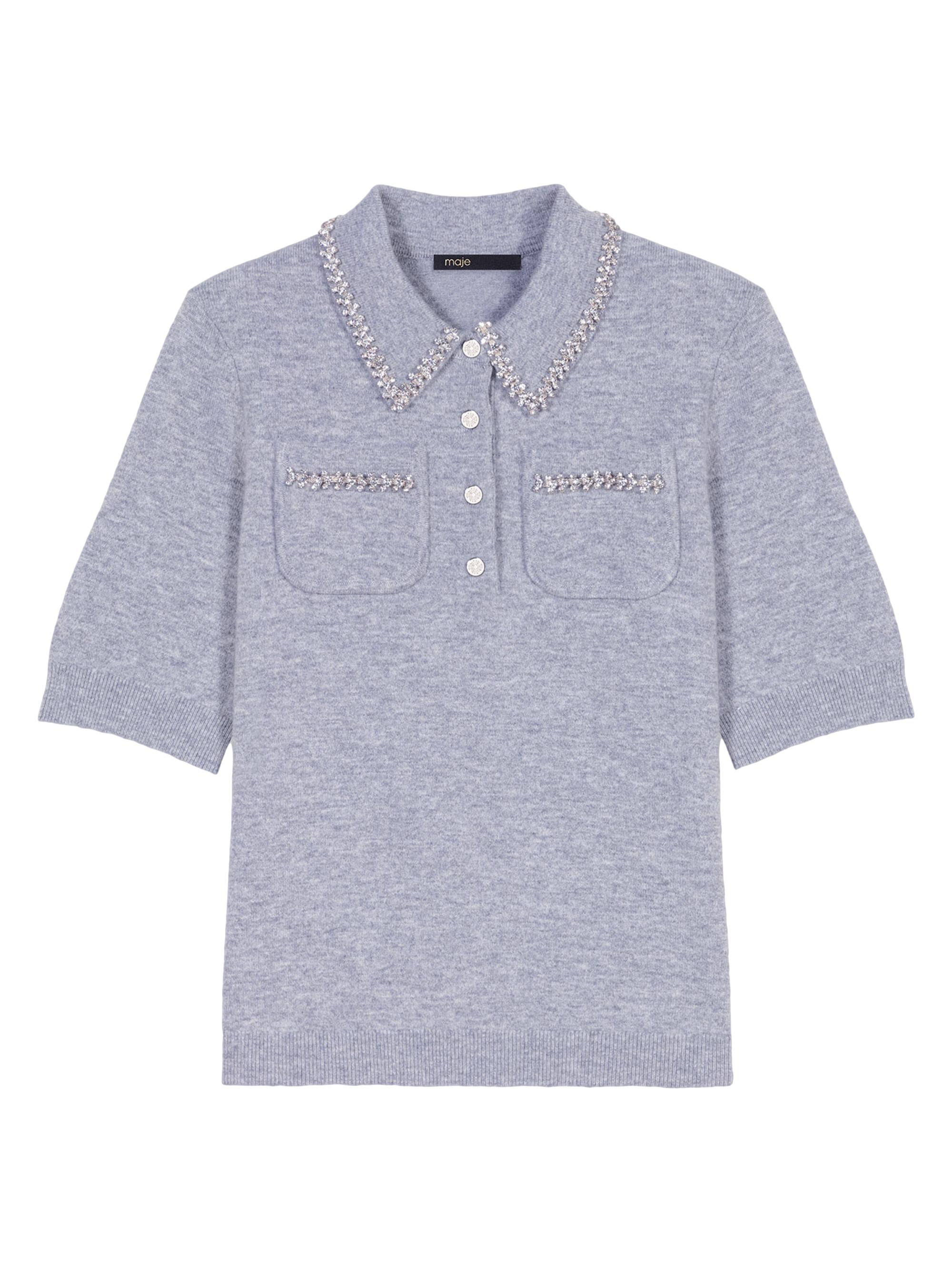 Maje Women's Knitted Jumper with Rhinestones - Grey