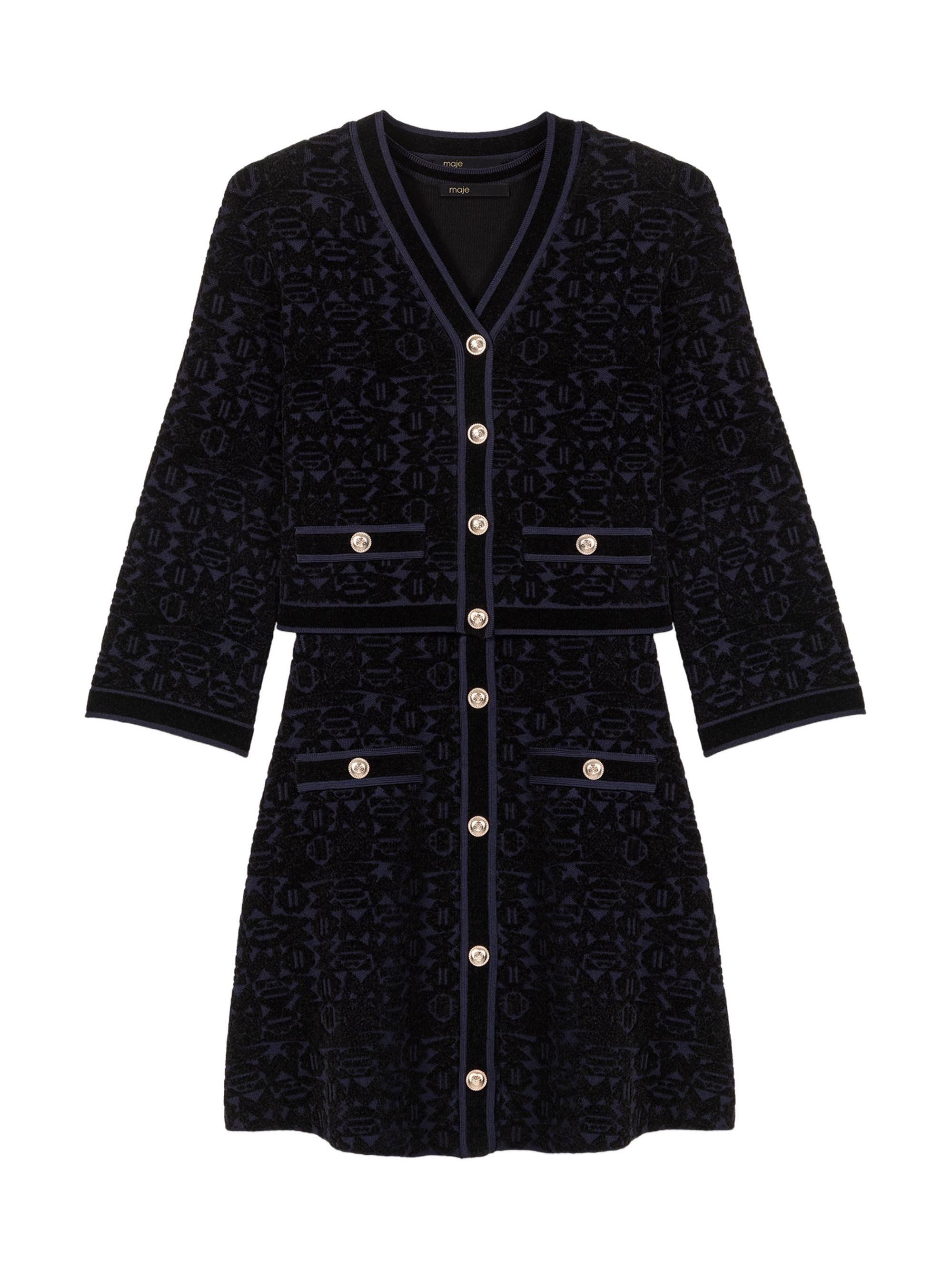 Maje Women's 2-in-1 Velvet Knit Dress - Black Navy
