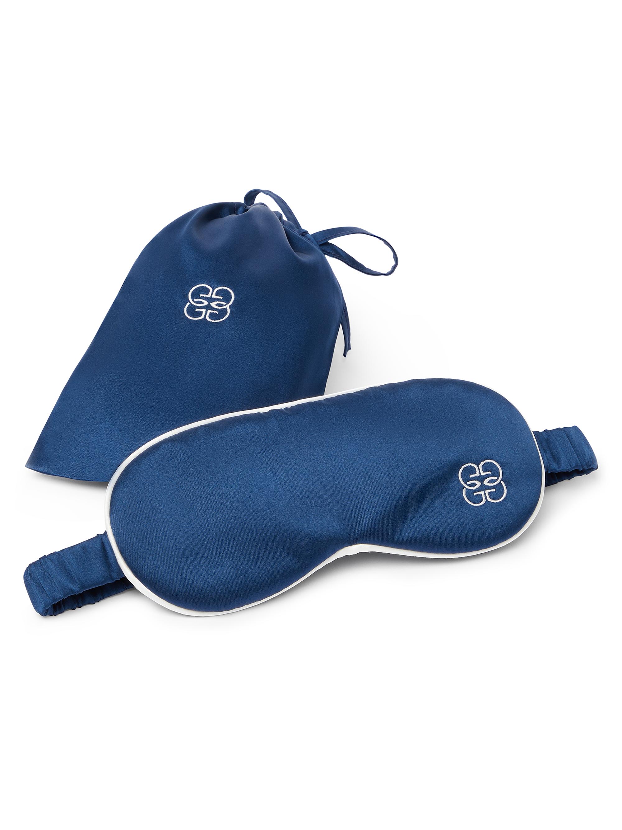 Gingerlily Silk Travel Eye Mask & Drawstring Pouch - Navy