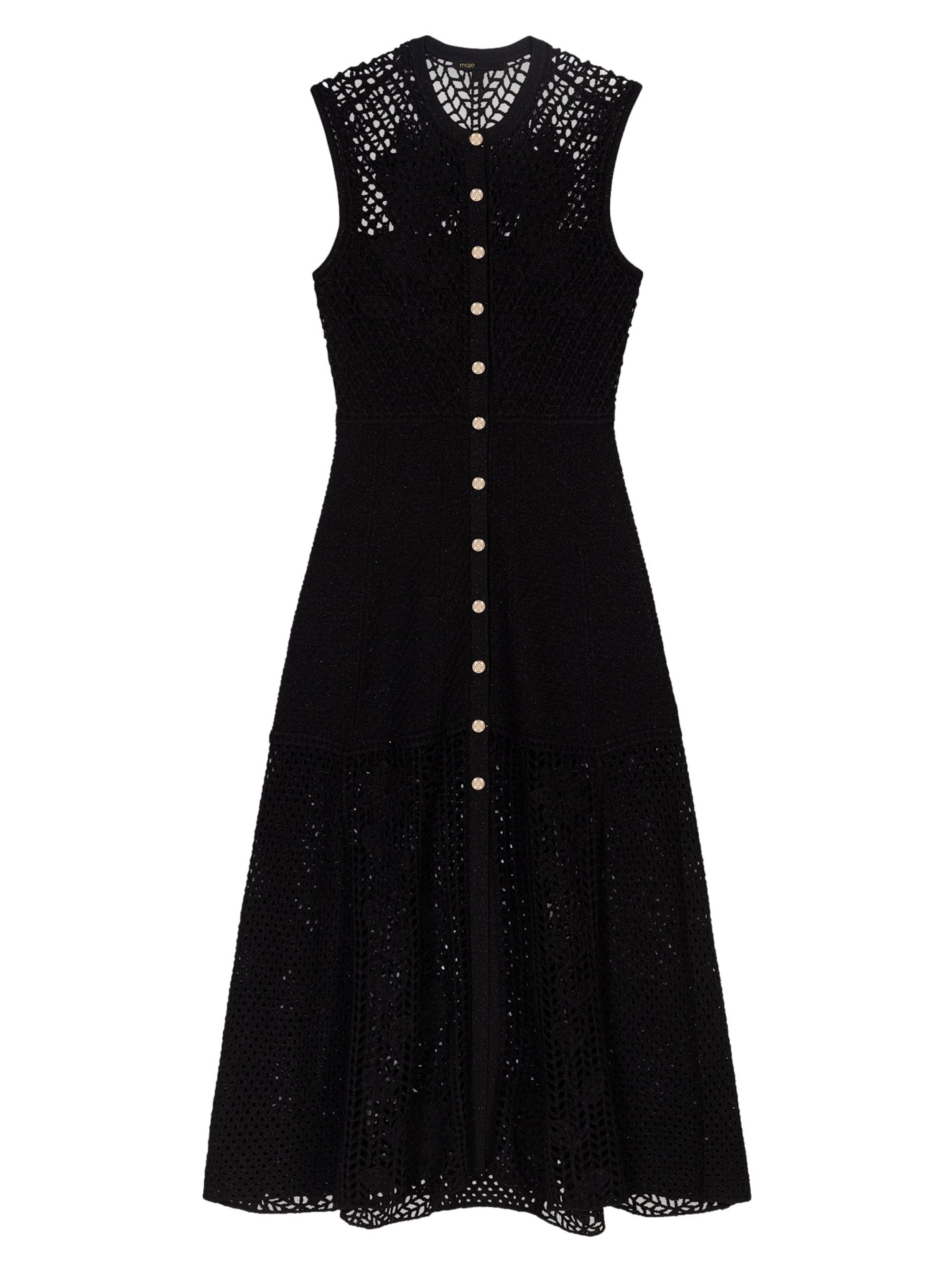 Maje Women's Crochet-Knit Maxi Dress - Black