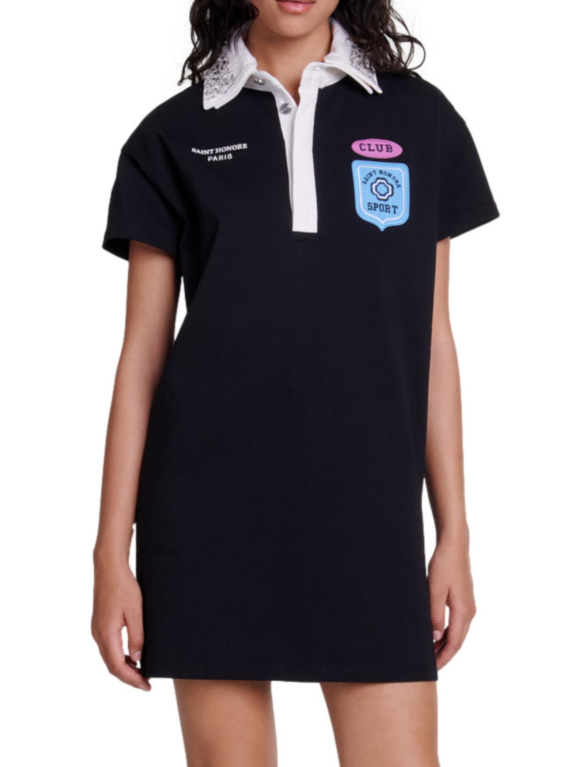 Maje Women's Embroidered Rhinestone Polo Dress - Black