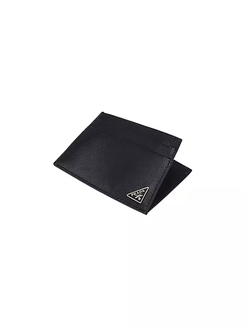 Prada Saffiano And Leather Card Holder In Black