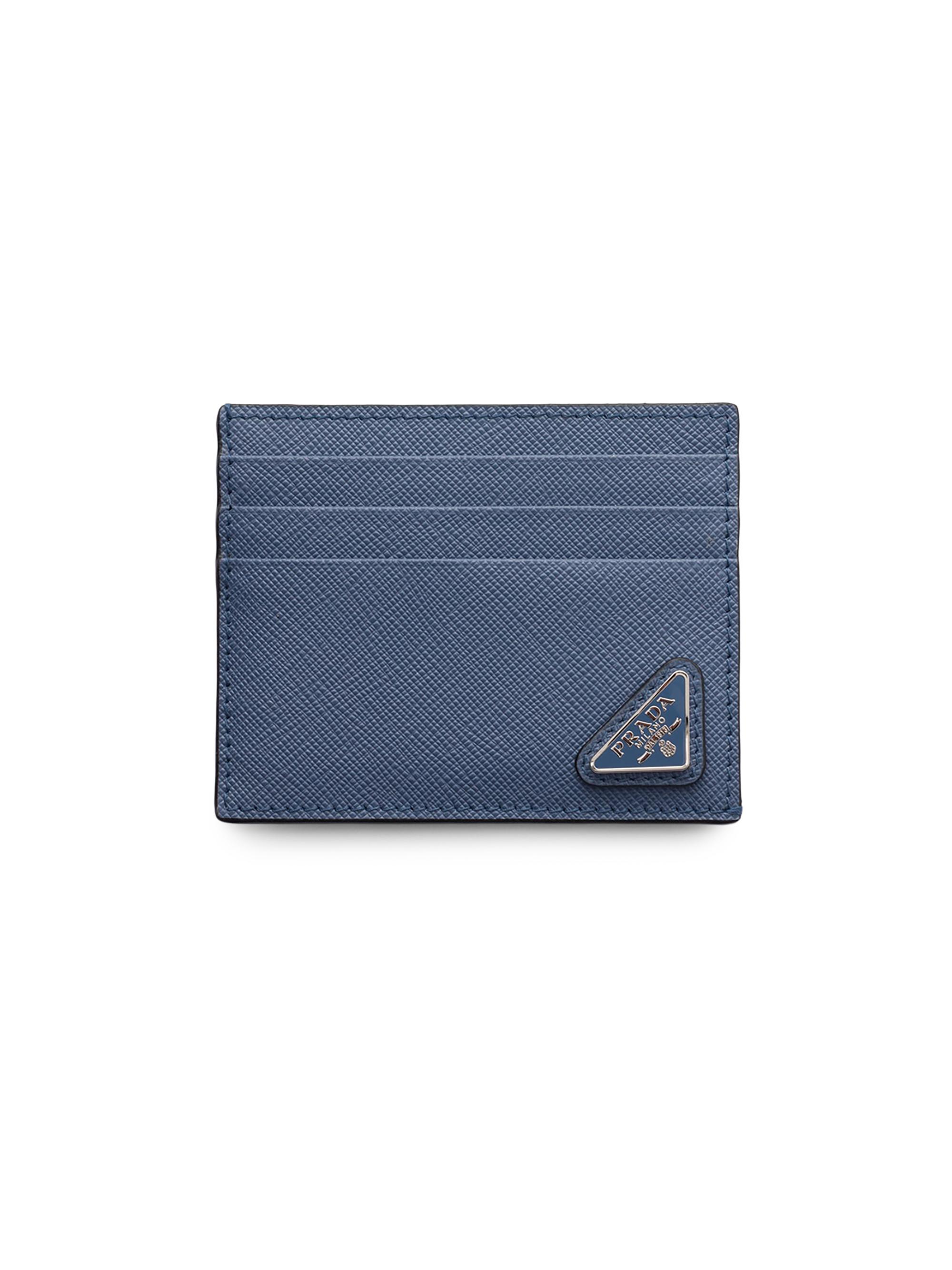 Prada Men's Saffiano Leather Card Holder - Cyan Blue