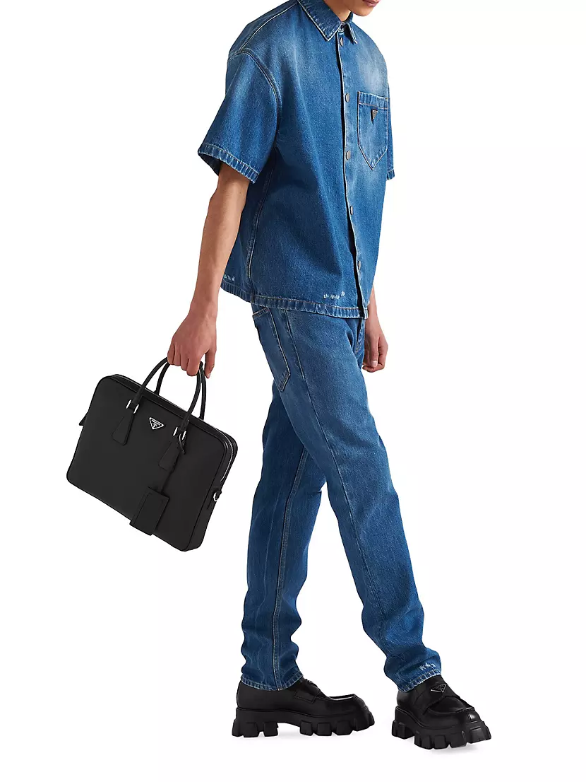 Sea Blue Saffiano Leather Work Bag