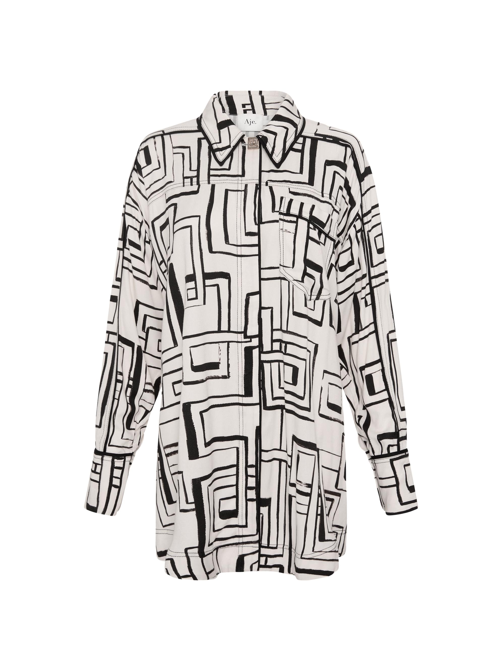 Aje Women's Vortex Printed Belted Shirt - Abstract Penrose