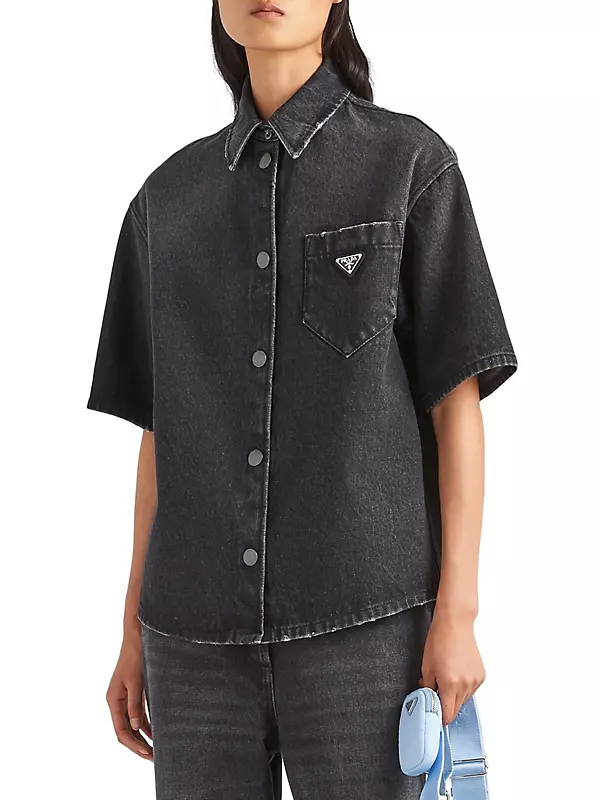 Prada Short Sleeved Denim Shirt GEC067_12K8_F0557_S_212, Black, Xs