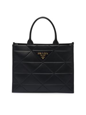 Prada embossed-triangles leather tote bag - White