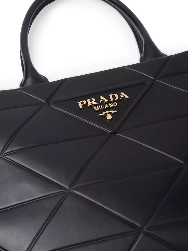 PRADA Leather shoulder bag with large woven motif 