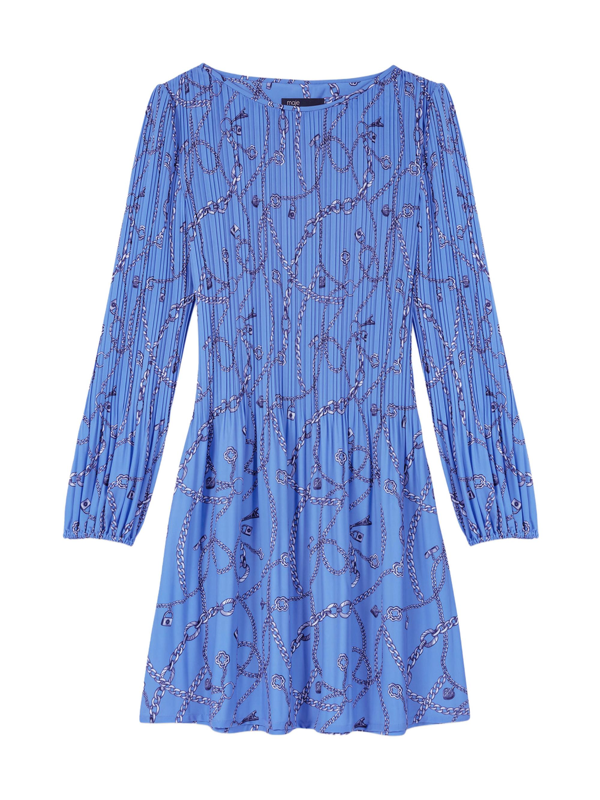 Maje Women's Patterned Pleated Dress - Blue Chains Print