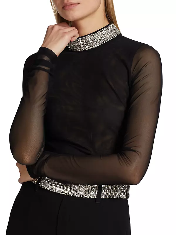 The Mesh is Yet to Come Black Mesh Mock Neck Long Sleeve Top