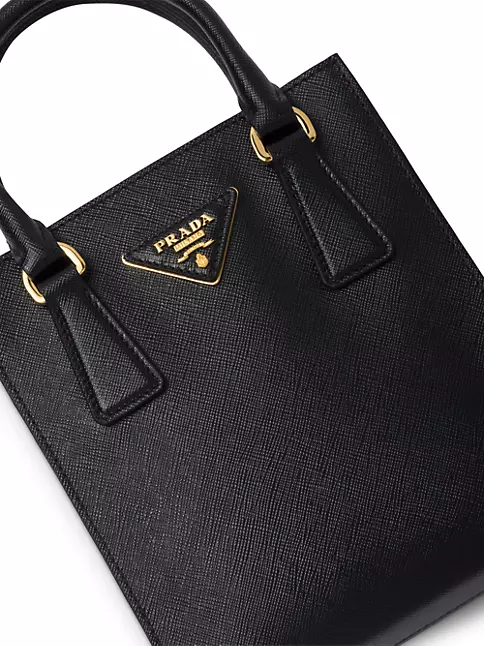 PRADA Double Handle Saffiano Leather Tote Shoulder Bag Black