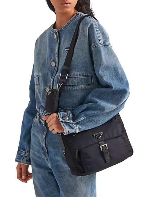 re nylon and leather shoulder bag