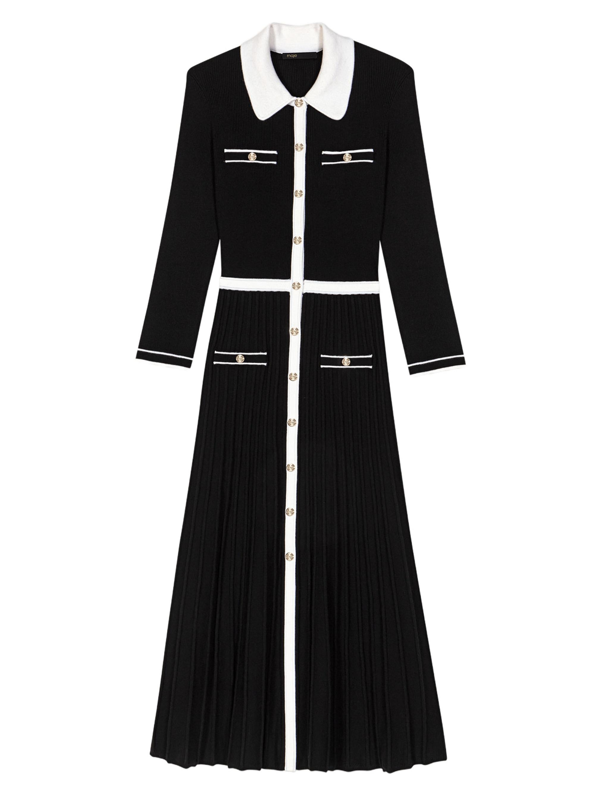 Maje Women's Knit Midi Dress - Black White