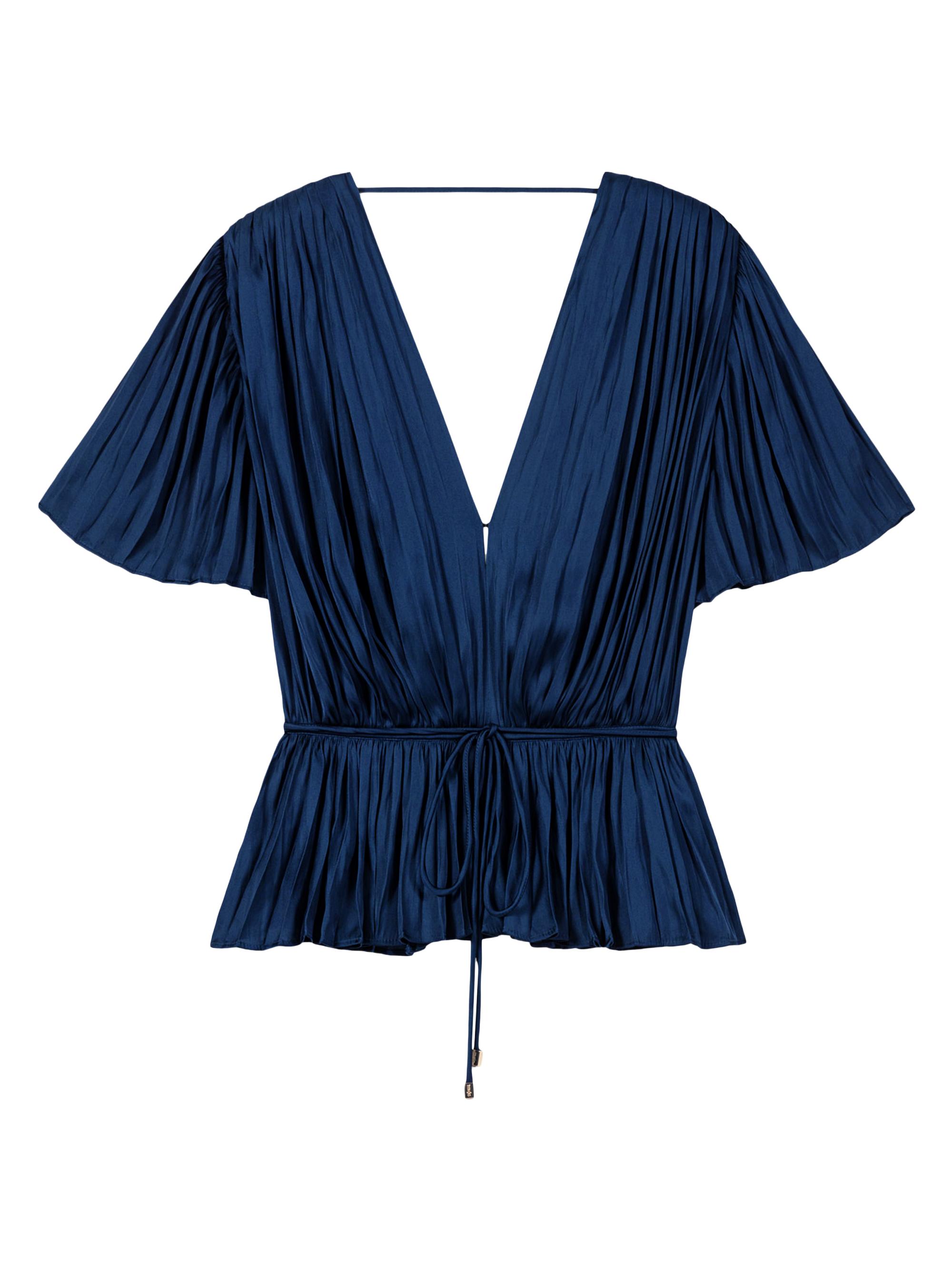 Maje Women's Pleated Short-Sleeved Top - Navy