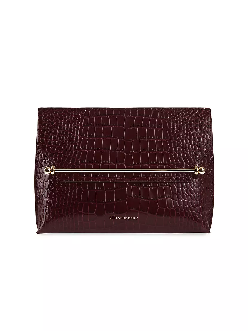 Shop Strathberry Stylist Croc-Embossed Leather Clutch-on-Chain
