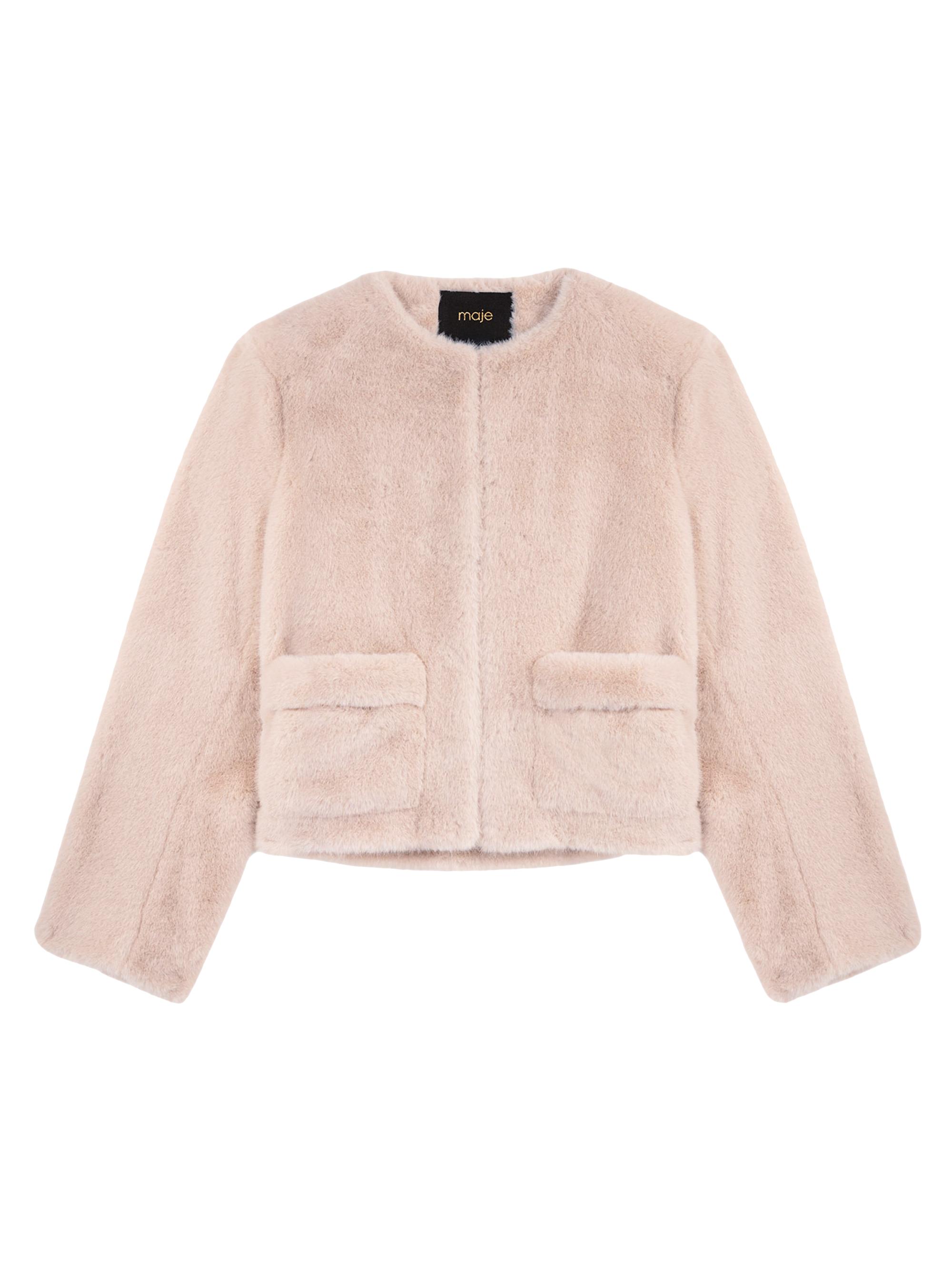 Maje Women's Cropped Faux Fur Jacket - Beige