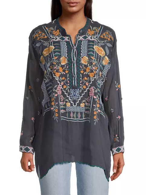 Shop Johnny Was Faylin Floral-Embroidered Tunic | Saks Fifth Avenue