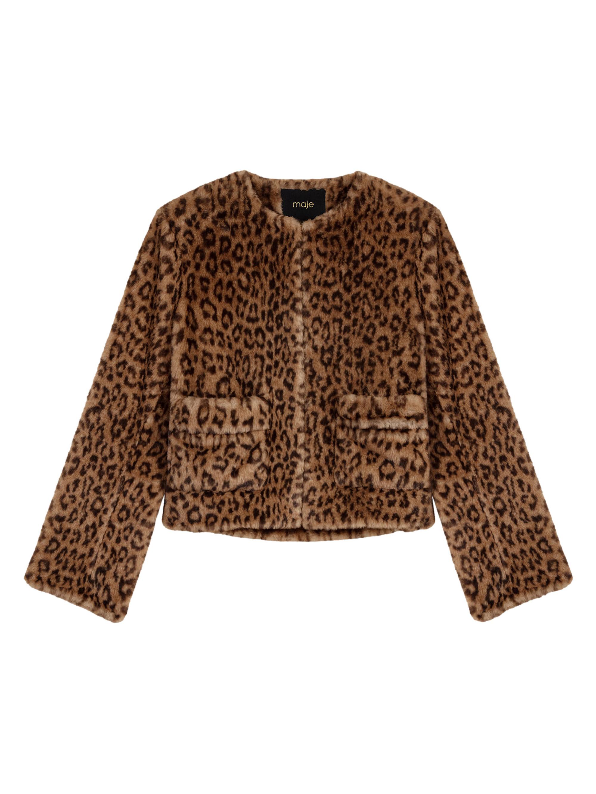 Maje Women's Cropped Faux Fur Jacket - Leopard Print