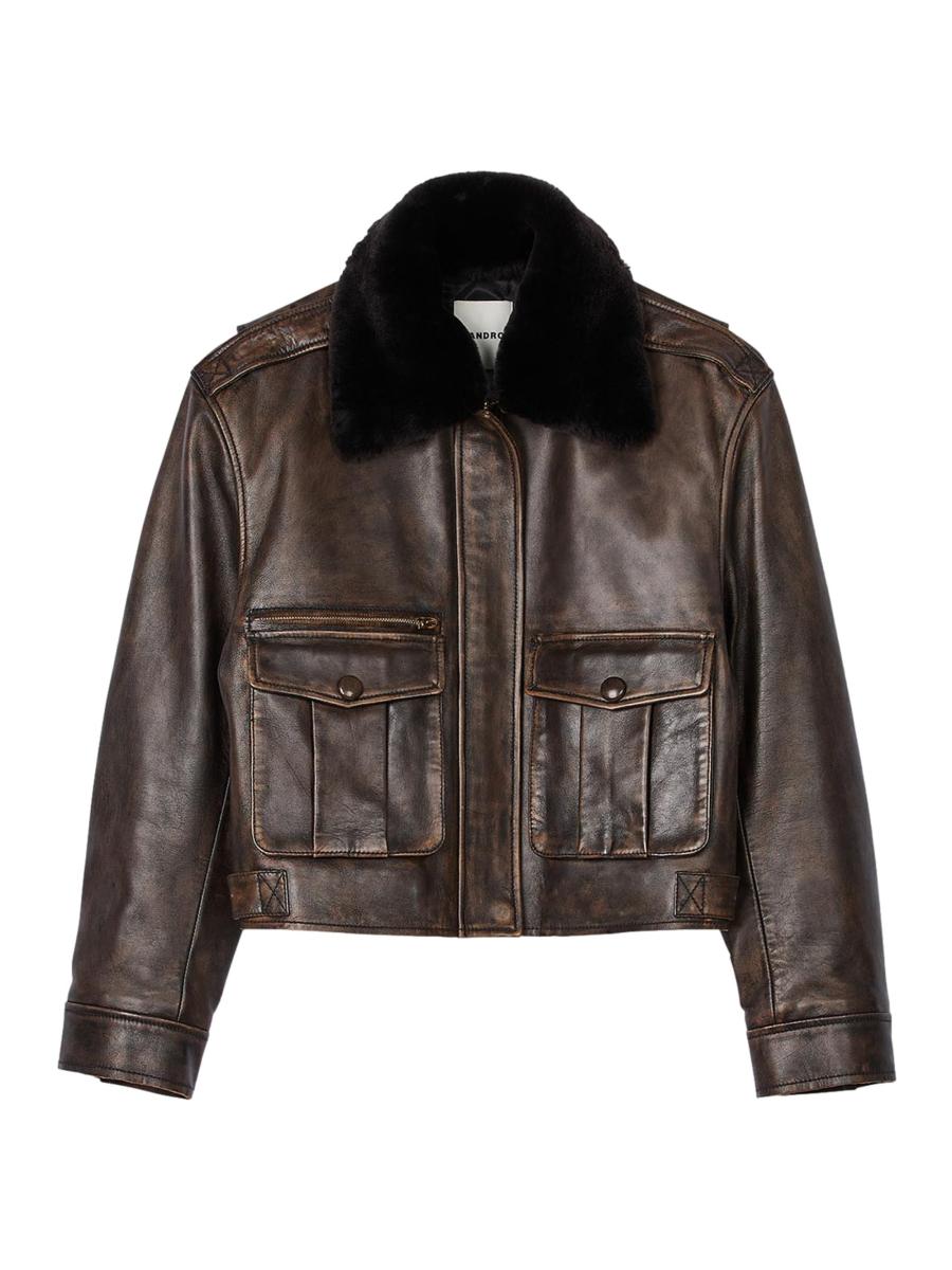 【海外限定】Sandroレザージャケット☆Relaxed-fit leather jack SANDRO レザージャケット | ブラック | FARFETCH JP