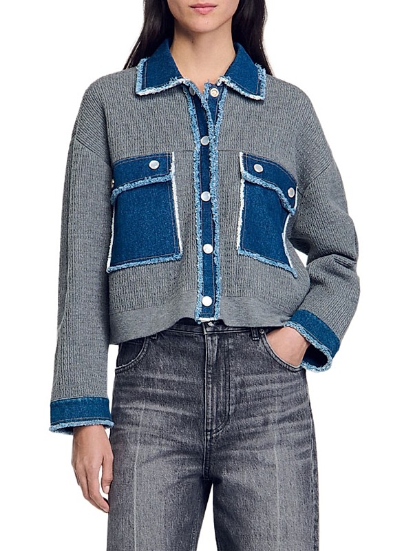 Sandro Denim and Knitwear Coatigan | Saks Fifth Avenue Sandro Denim and Knitwear Coatigan | Saks Fifth Avenue