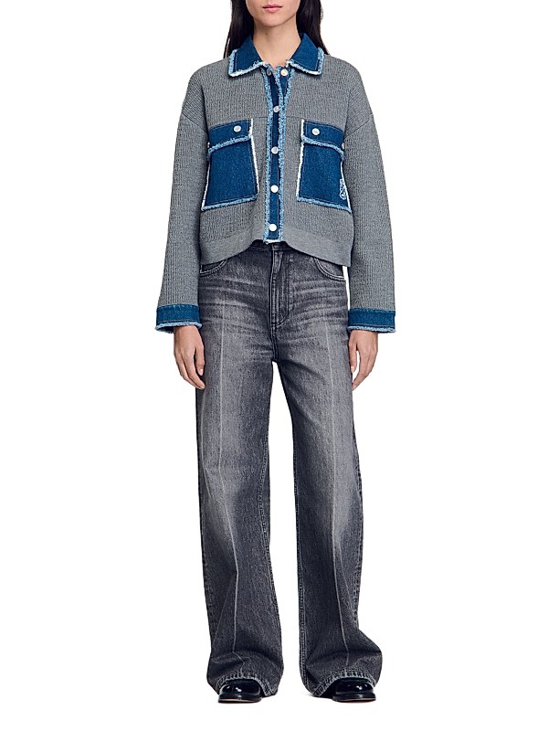 Sandro Denim and Knitwear Coatigan | Saks Fifth Avenue Sandro Denim and Knitwear Coatigan | Saks Fifth Avenue