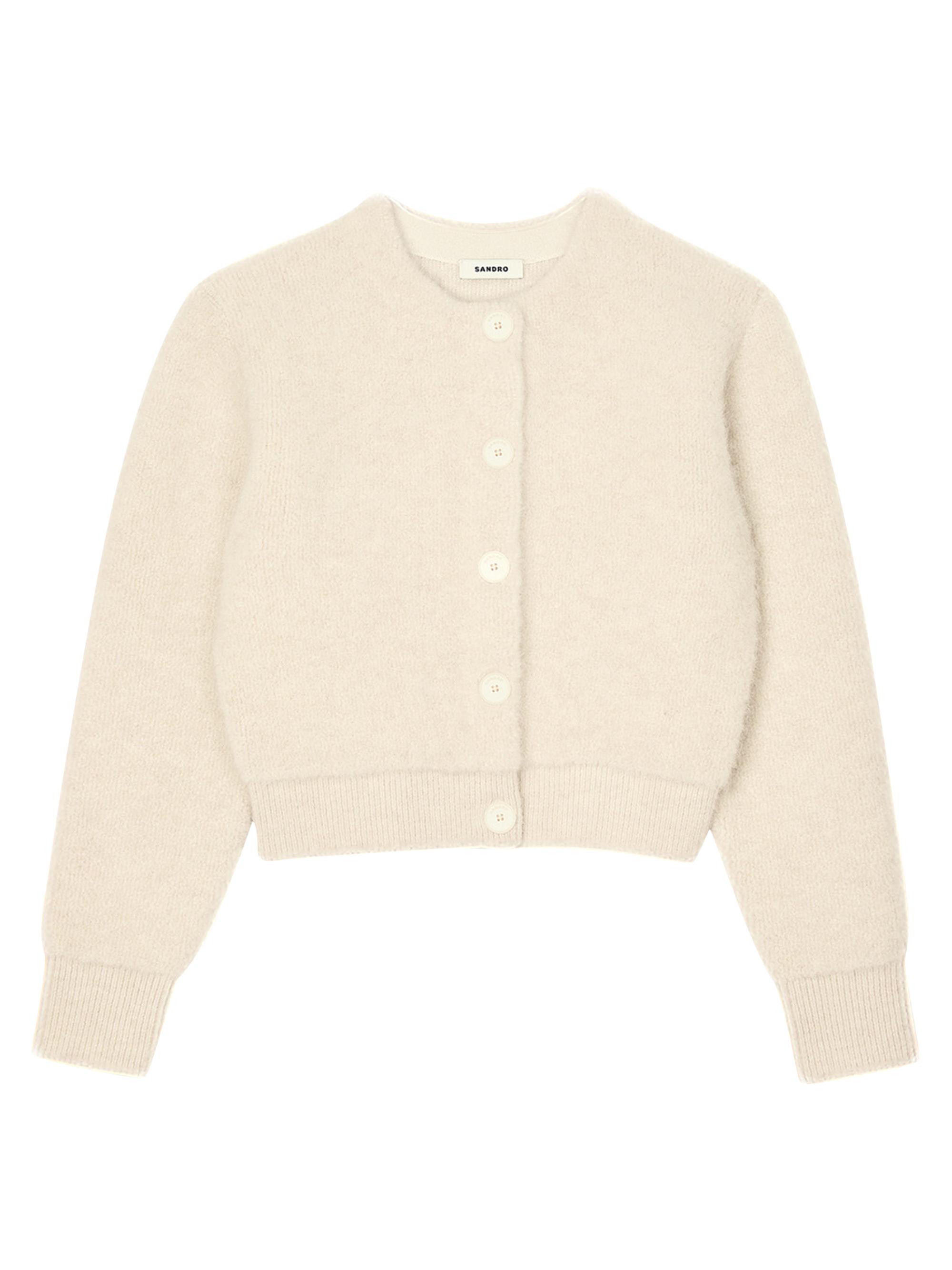 Sandro Women's Cropped Fluffy Knit Cardigan - Ecru